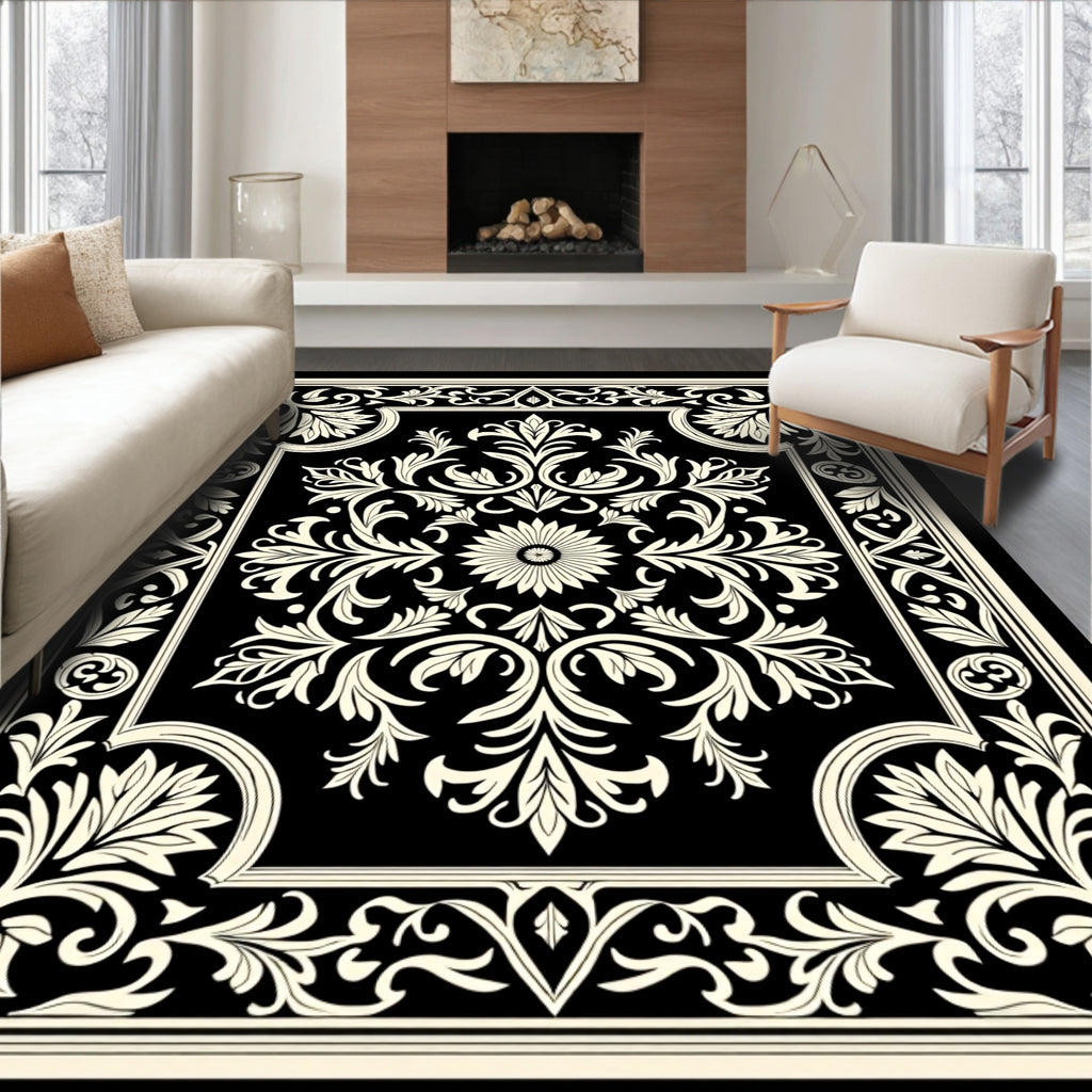 Classic Floral Symmetry On Black Rug