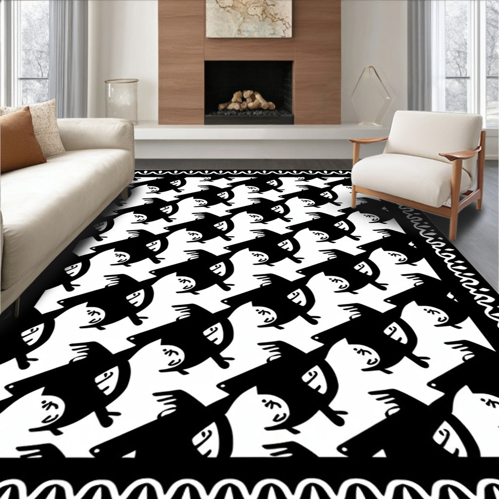 Whimsical Black Bird Pattern Design Rug