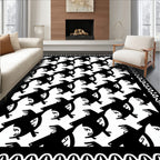 Whimsical Black Bird Pattern Design Rug