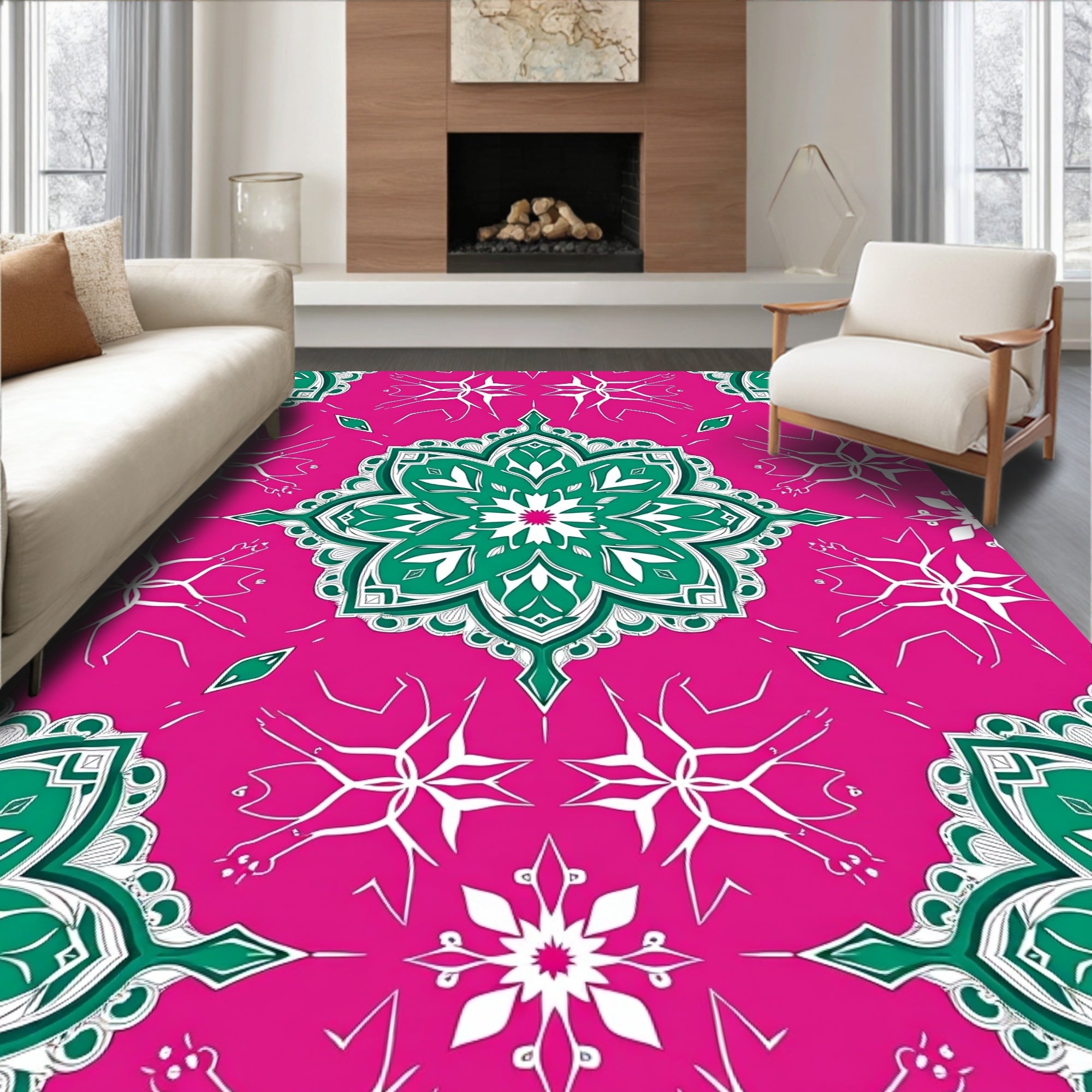 Vibrant Magenta Emerald Medallion Tapestry Rug