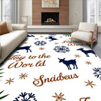 Navy Deer Snowflake Christmas Rug