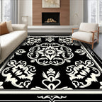 Ornate Black Cream Floral Medallion Rug