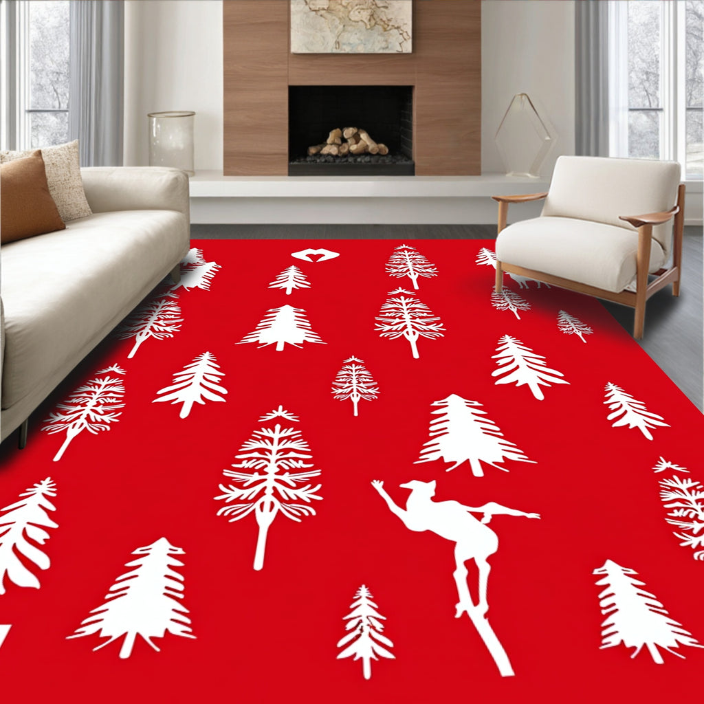 Red Forest Wildlife Trees Rug