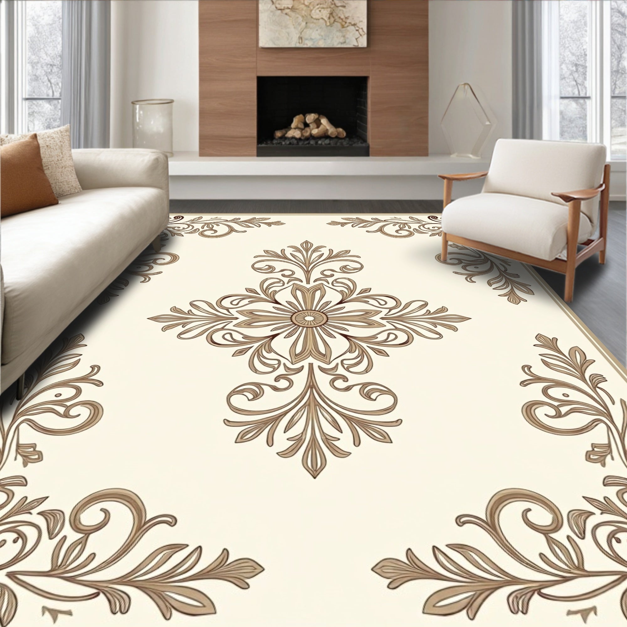 Elegant Scrollwork Floral Pattern Rug