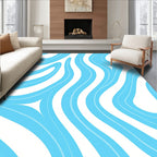 Abstract Blue Wavy Line Pattern Rug
