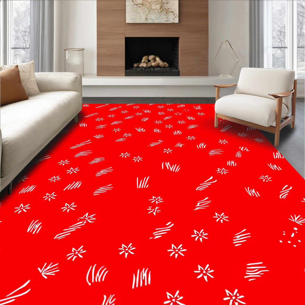 Red Field White Scattered Stars Strokes Rug