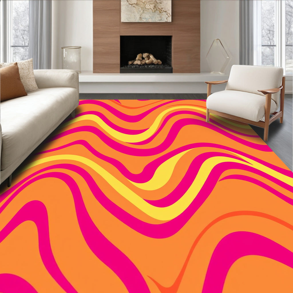 Bold Pink And Orange Waves Rug