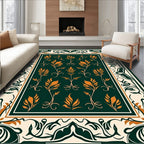 Green Orange Floral Garden Pattern Rug
