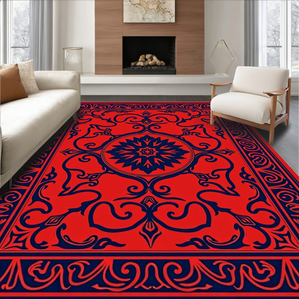 Traditional Red Blue Floral Rug