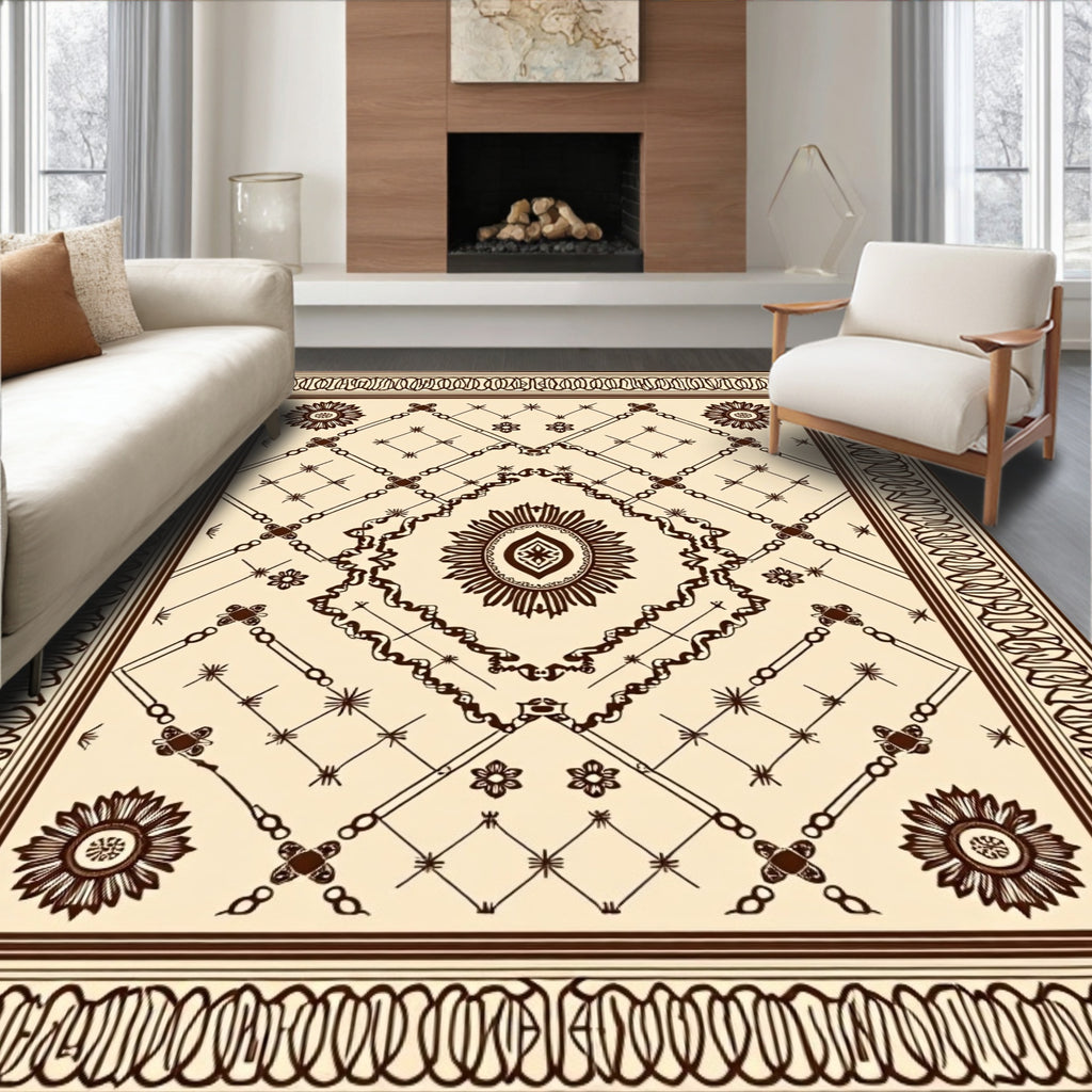 Classic Beige Floral Medallion Pattern Rug