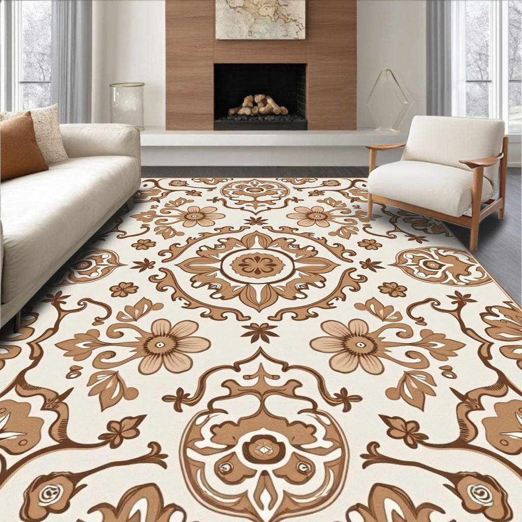 Ornate Floral Scrollwork And Flower Rug
