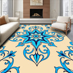 Scrolled Floral Medallion Blue Yellow Rug