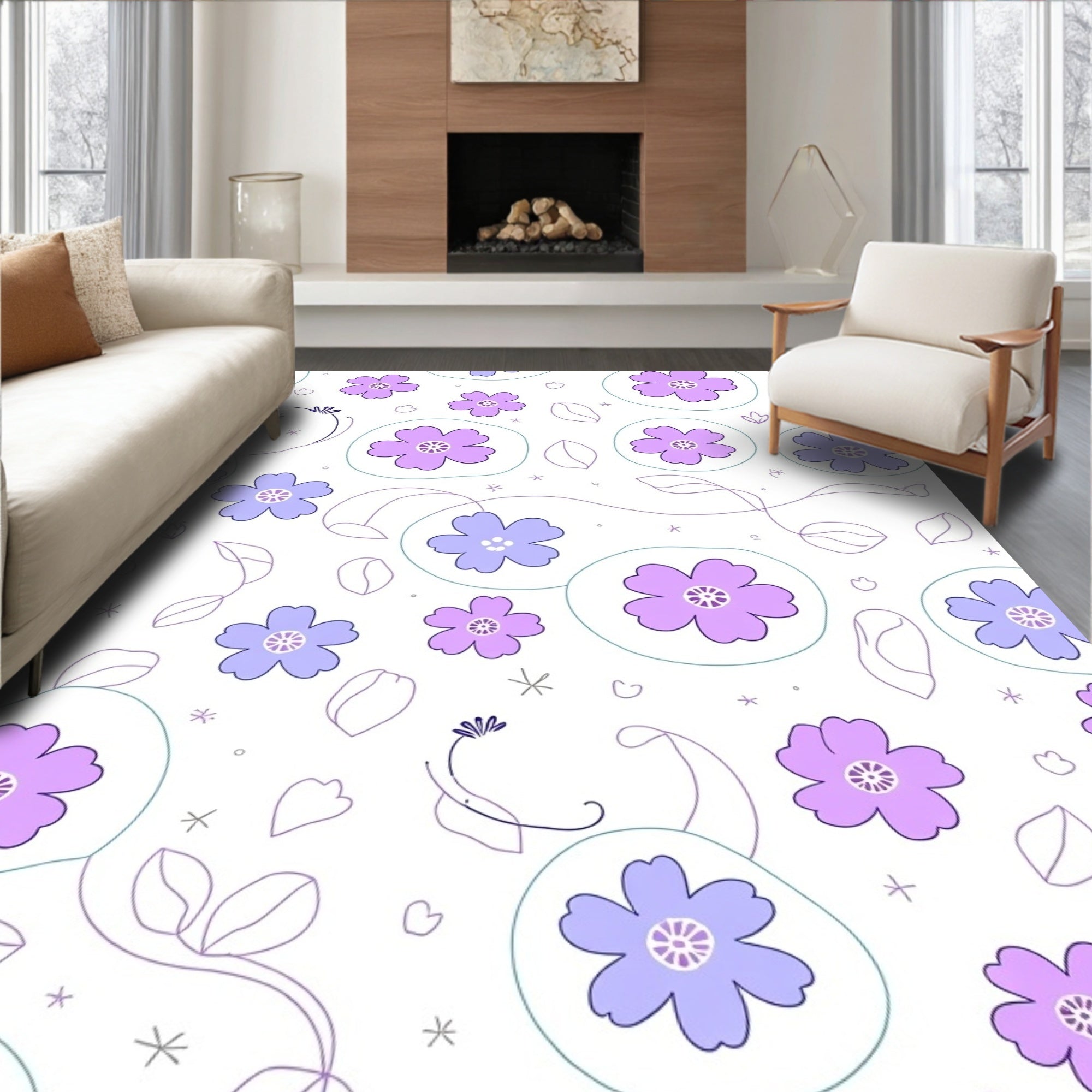 Pastel Floral Whimsical Pattern Rug