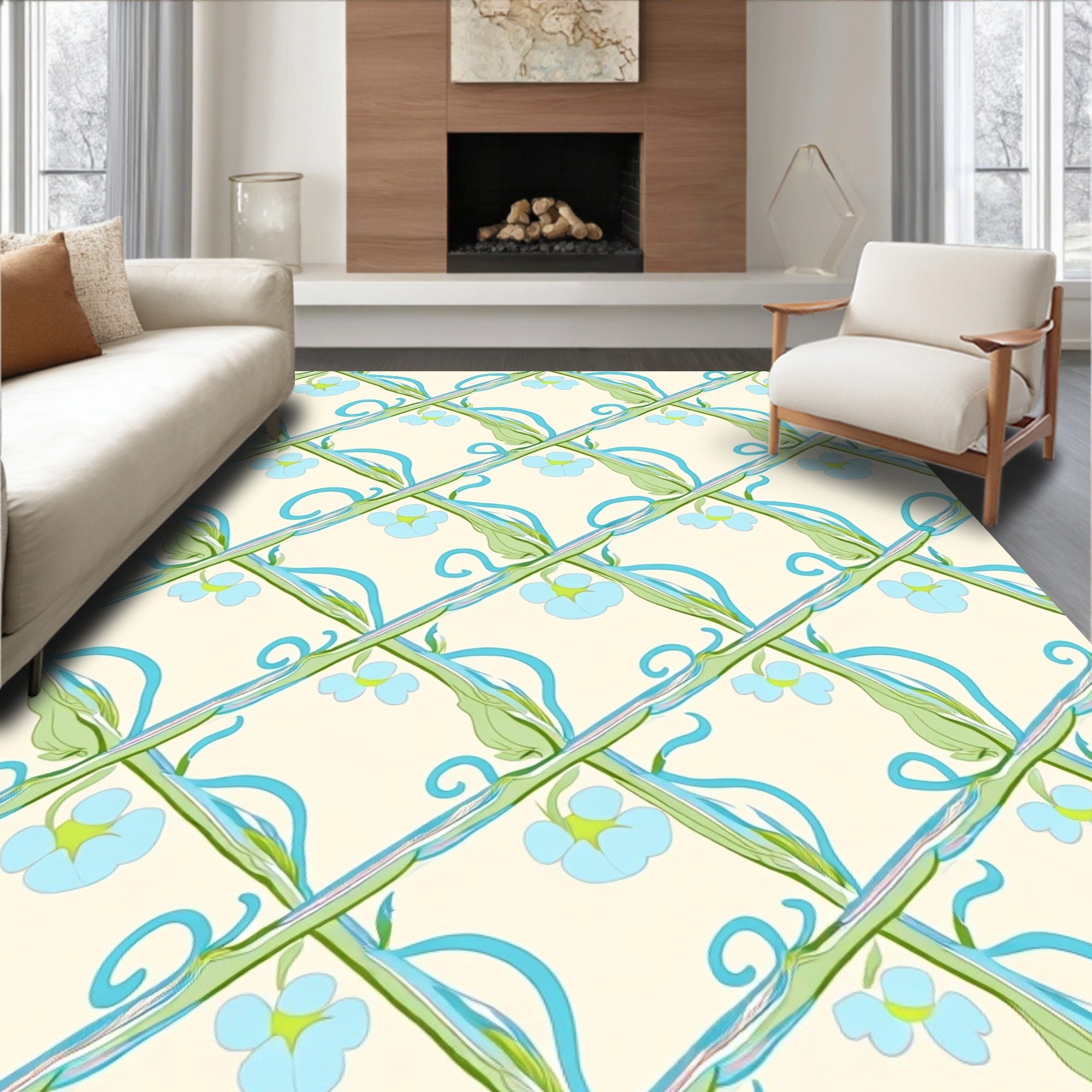 Art Nouveau Floral Vine Lattice Rug