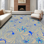 Blue Floral Swirl Pattern Rug