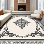 Intricate Black Floral Scrollwork Rug