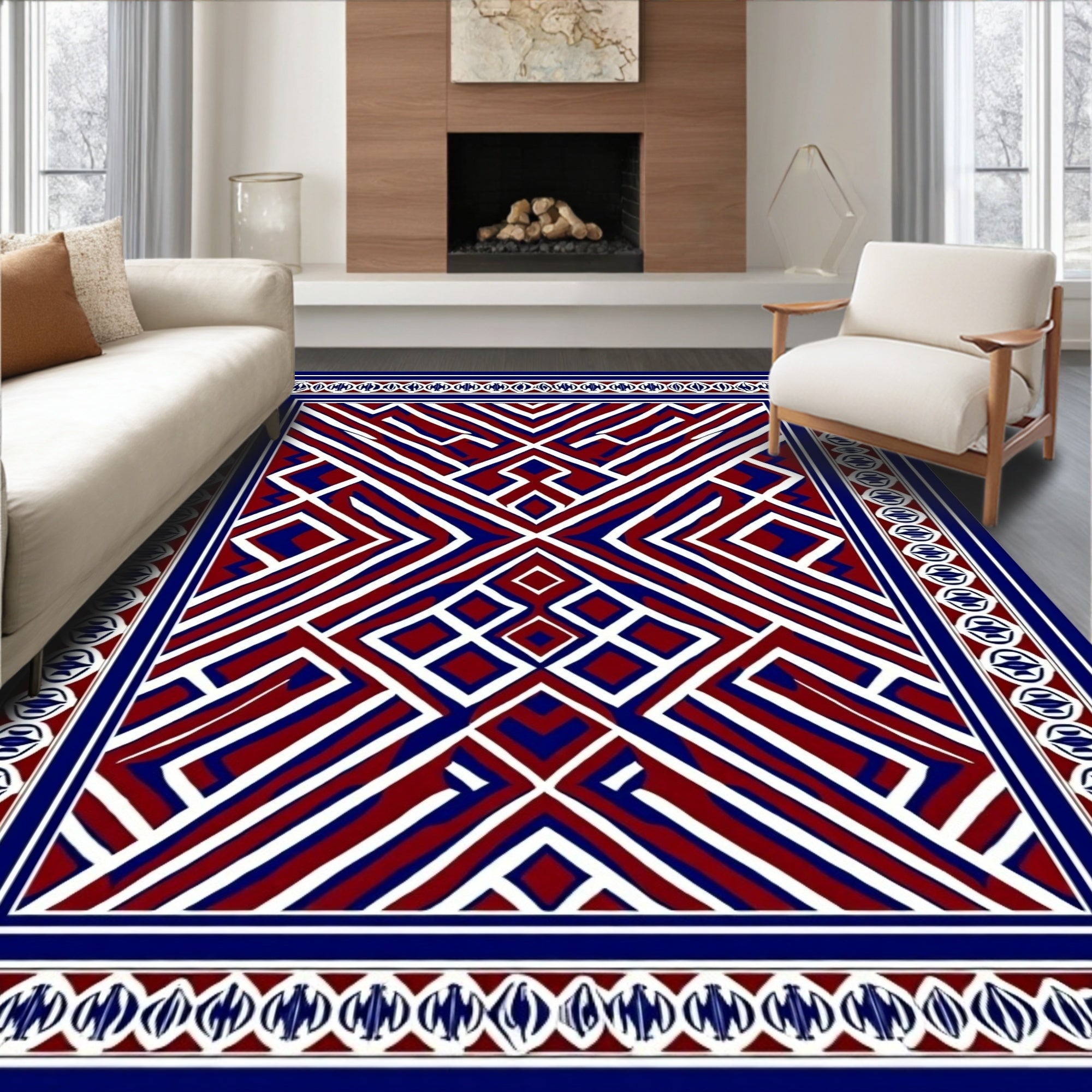 Geometric Stripes Diamond Pattern Rug