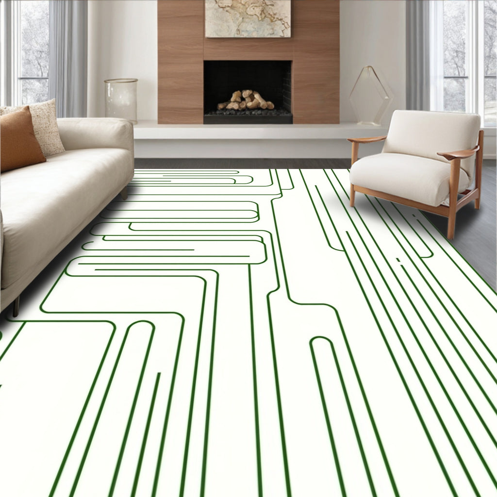 Organic Green Line Maze Rug