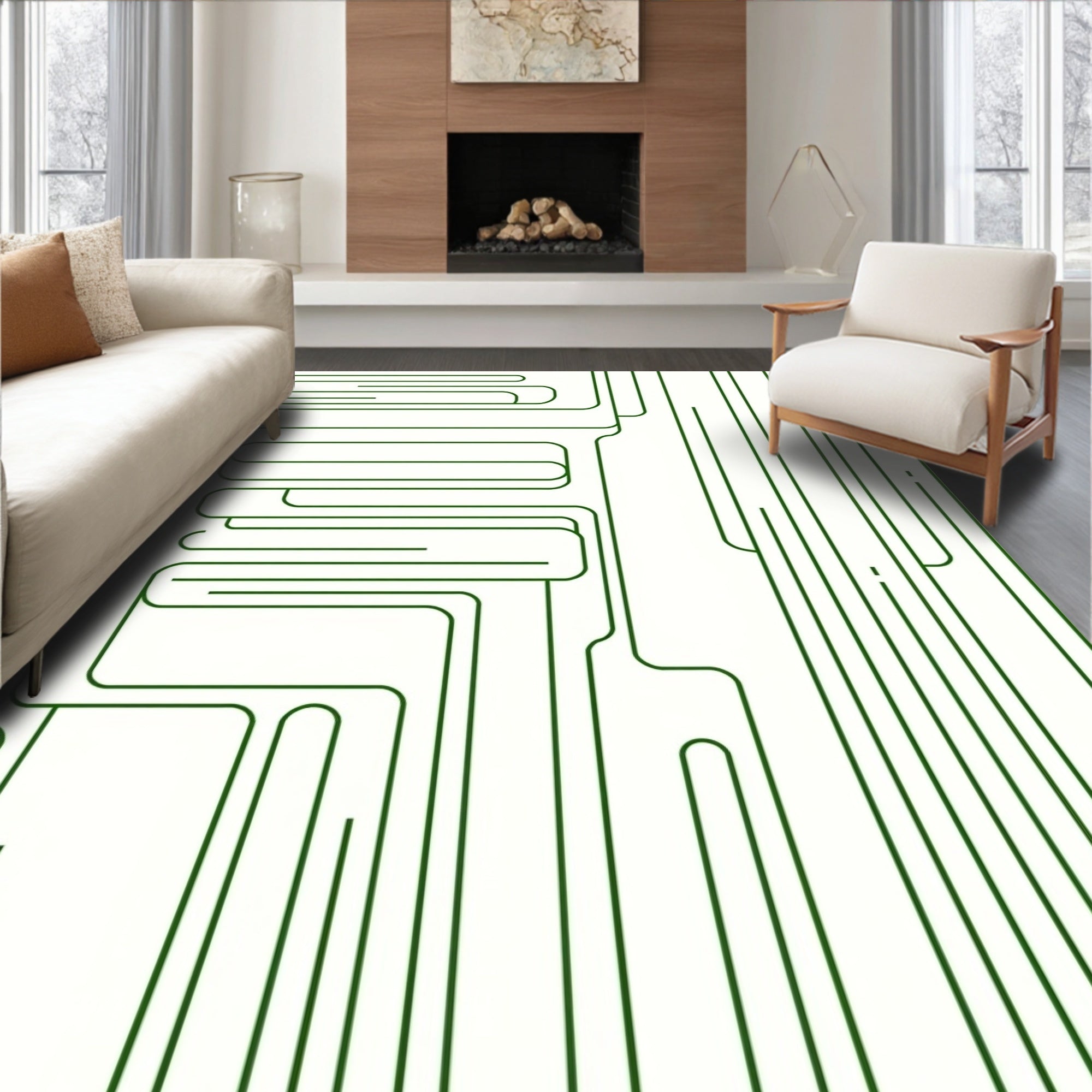 Organic Green Line Maze Rug