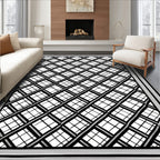Geometric Plaid Linear Grid Design Rug