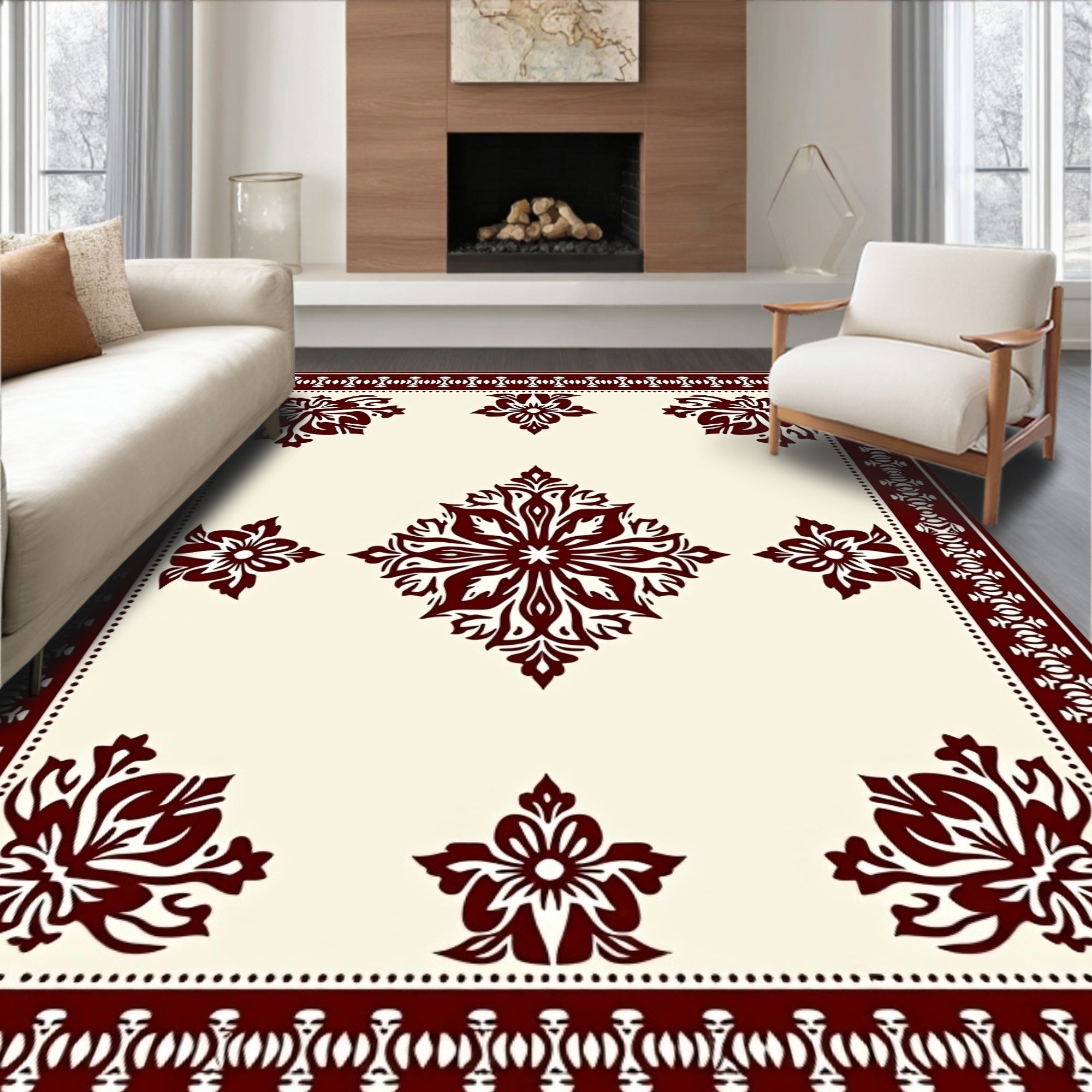 Traditional Floral Motif Patterned Rug