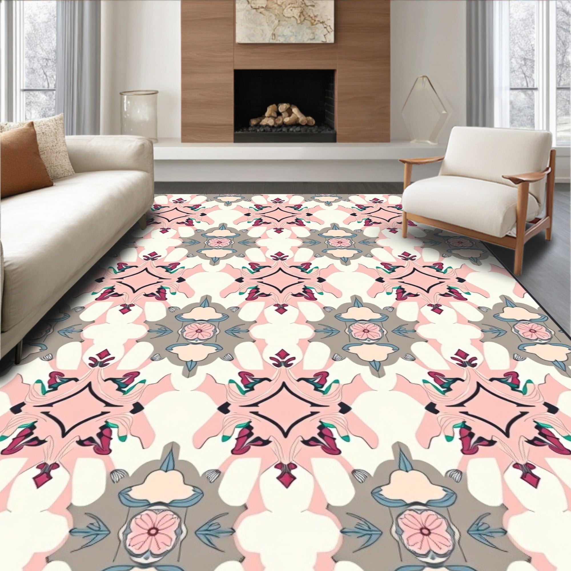 Pastel Floral Medallion Pattern Rug