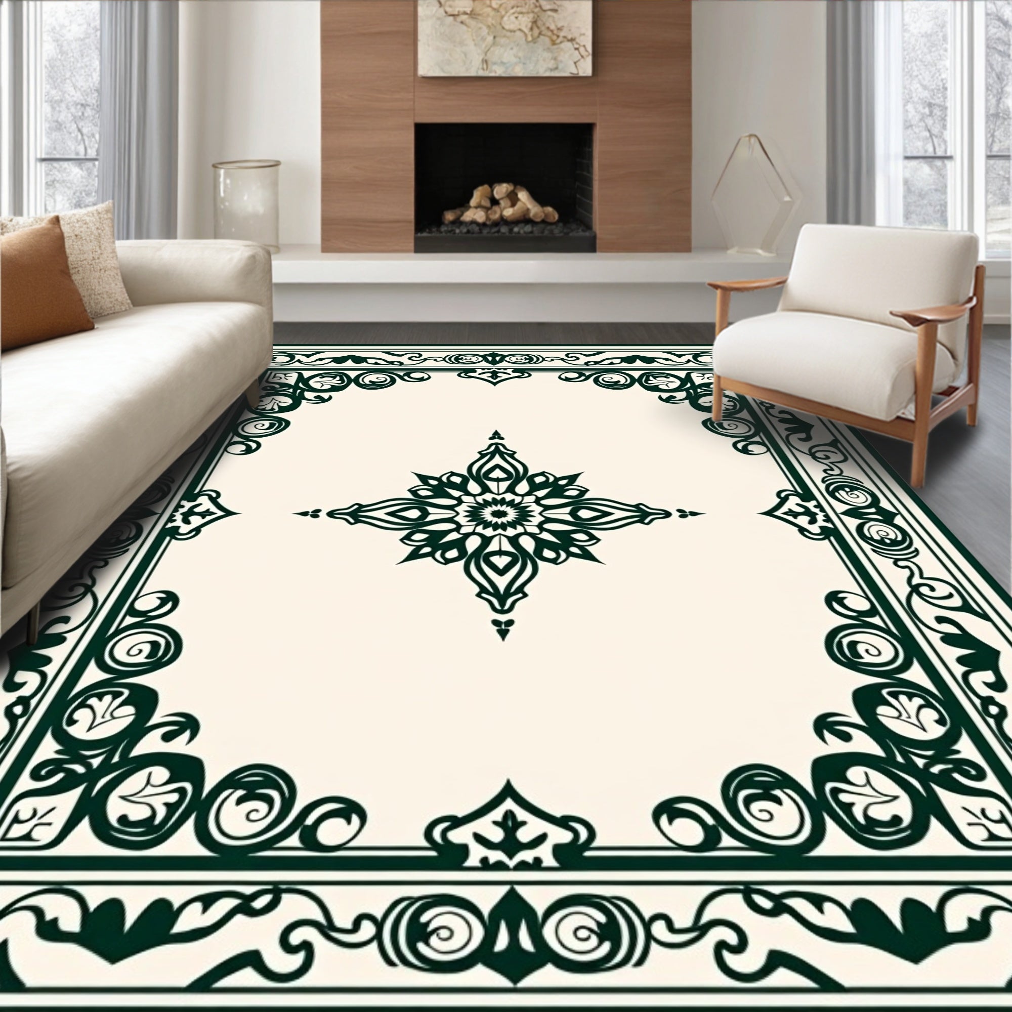 Elaborate Floral Border With Center Medallion Rug