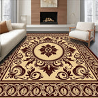 Ornate Brown Floral Medallion Pattern Rug