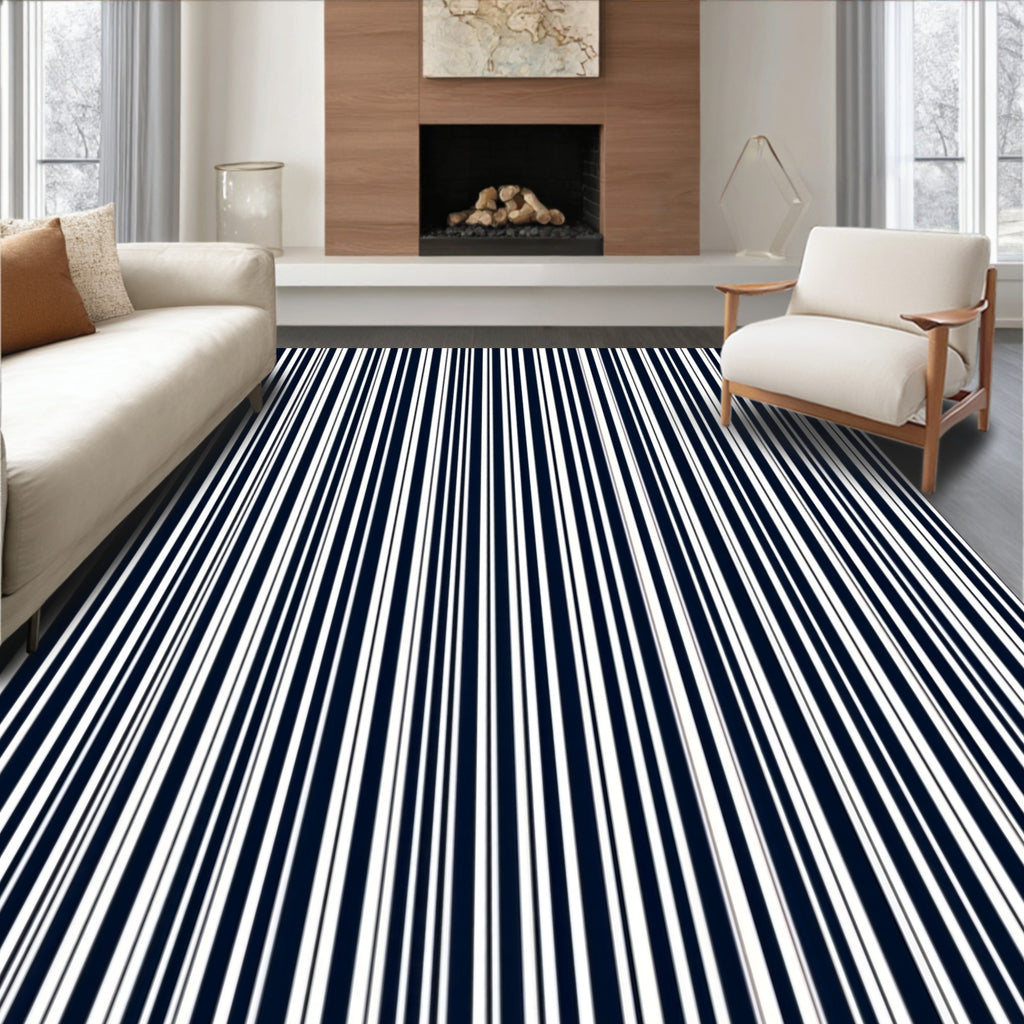 Striped Pattern Navy White Design Rug