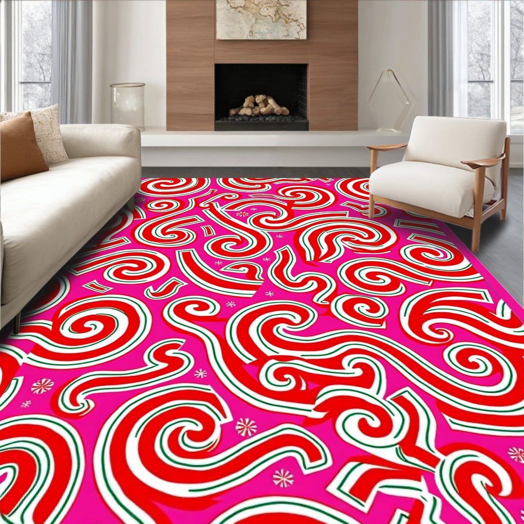 Pink Swirls Candy Cane Stripes Rug