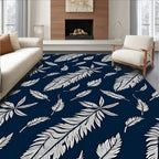 Navy White Feathered Foliage Rug