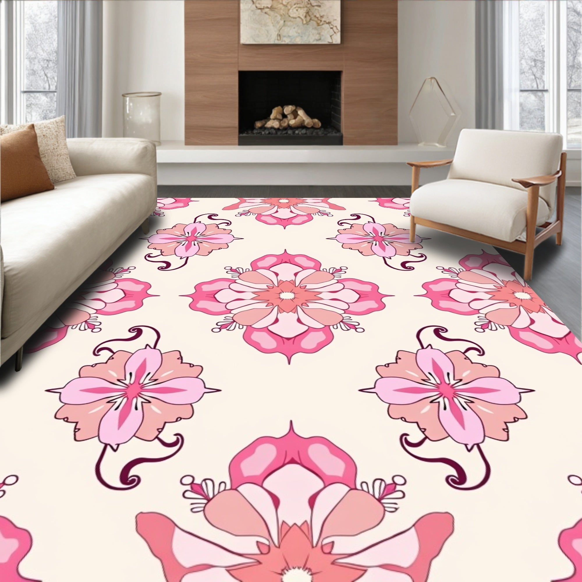 Pink Floral Mandala Pattern Rug