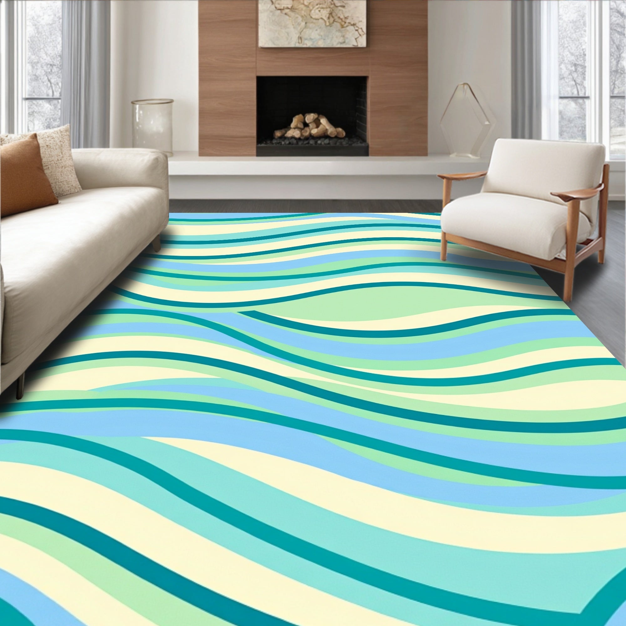 Cool Tones Wavy Stripe Pattern Rug