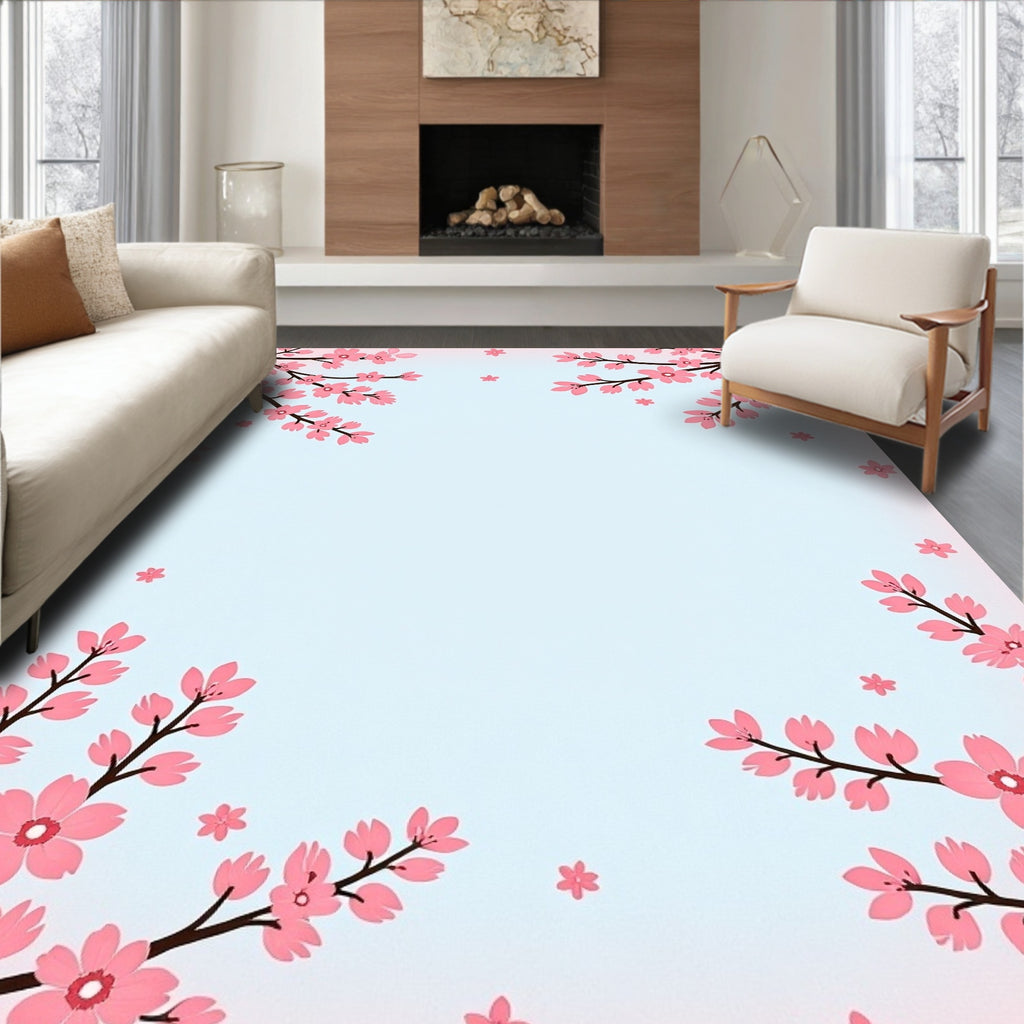 Pink Cherry Blossom Branch Design Rug