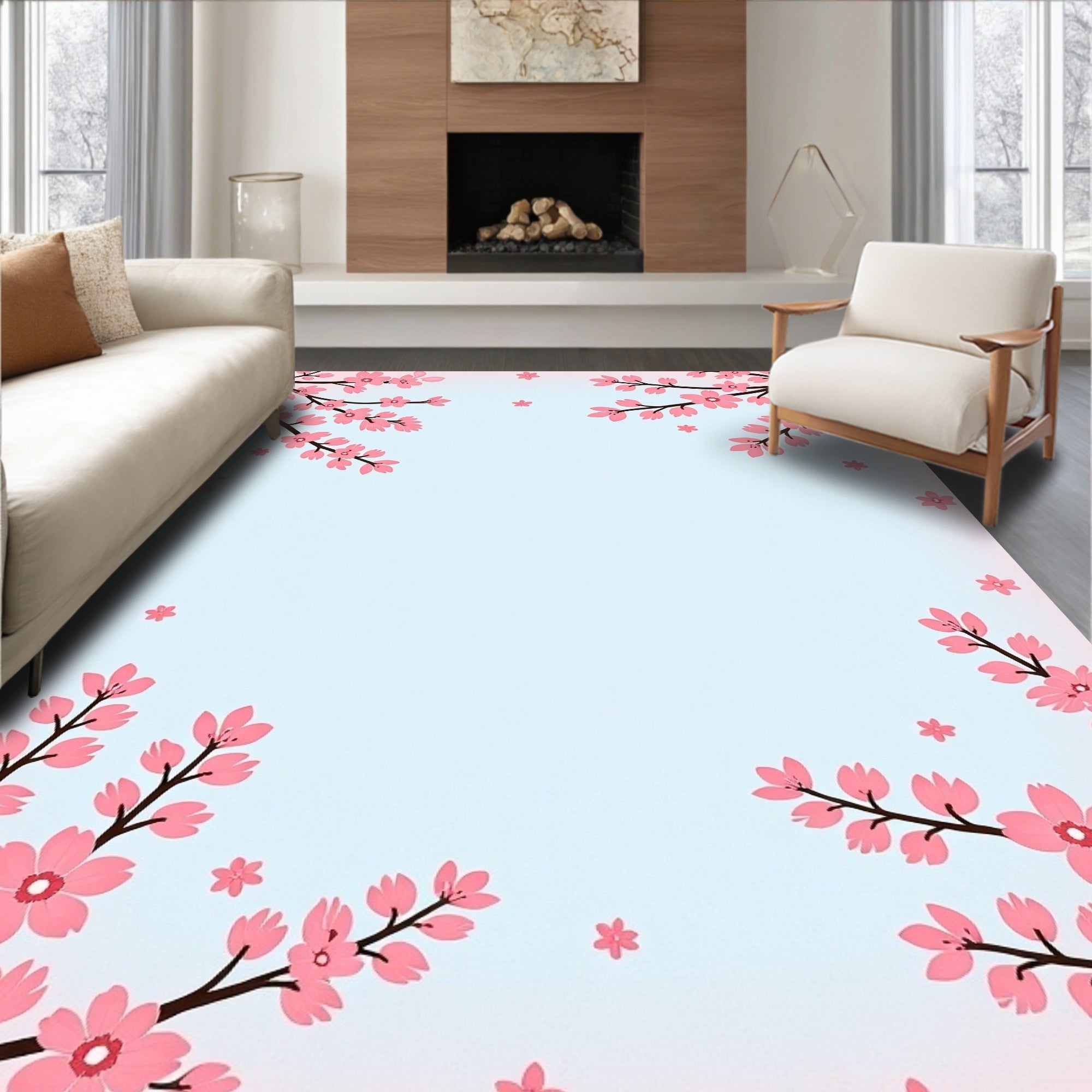 Pink Cherry Blossom Branch Design Rug