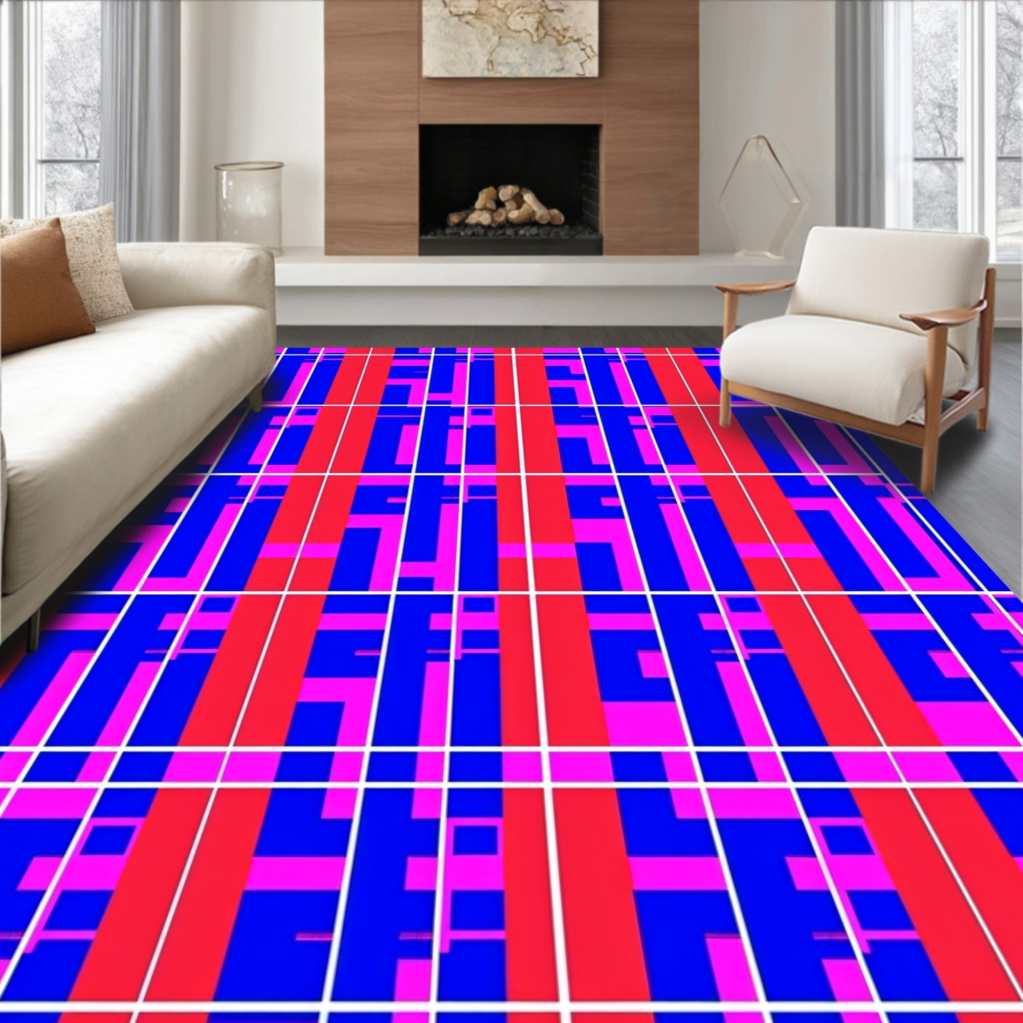 Bold Geometric Blocks Pattern Rug
