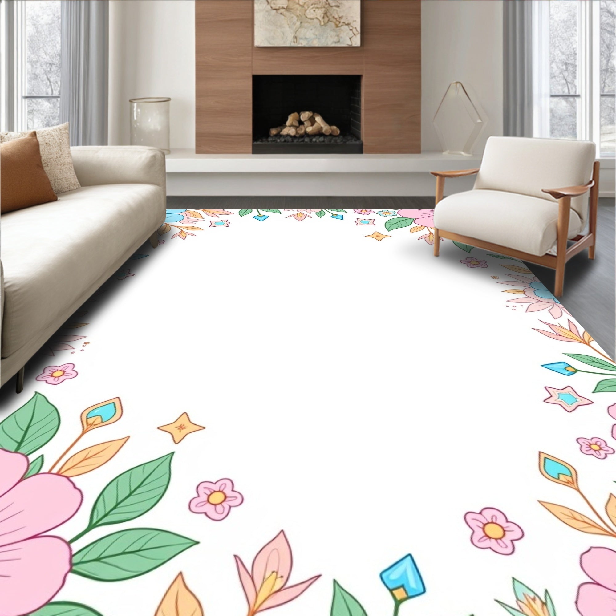 Sweet Floral Border Design Rug