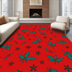 Red Green Leafy Pattern Design Rug