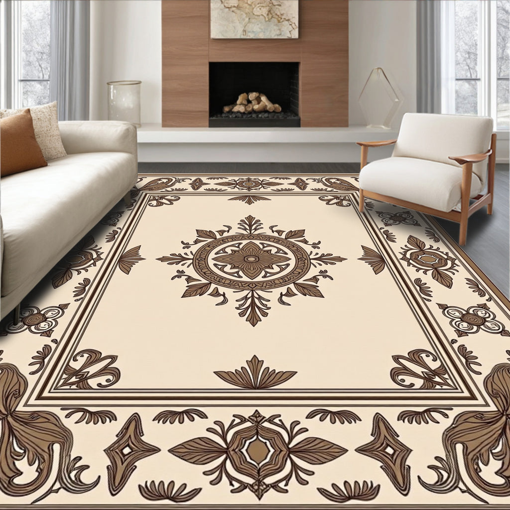 Ornate Floral Motif Bordered Rug