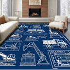 Construction Equipment Blueprint Art Rug