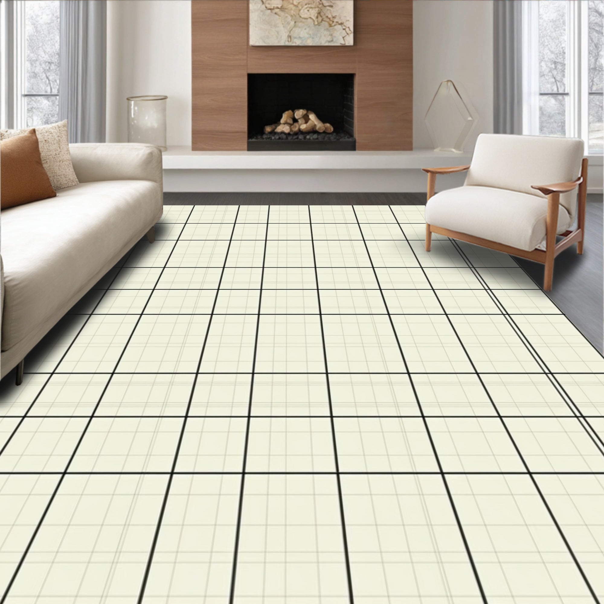 Classic Grid Pattern Textured Area Rug