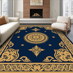 Ornate Gold Medallion Patterned Blue Rug