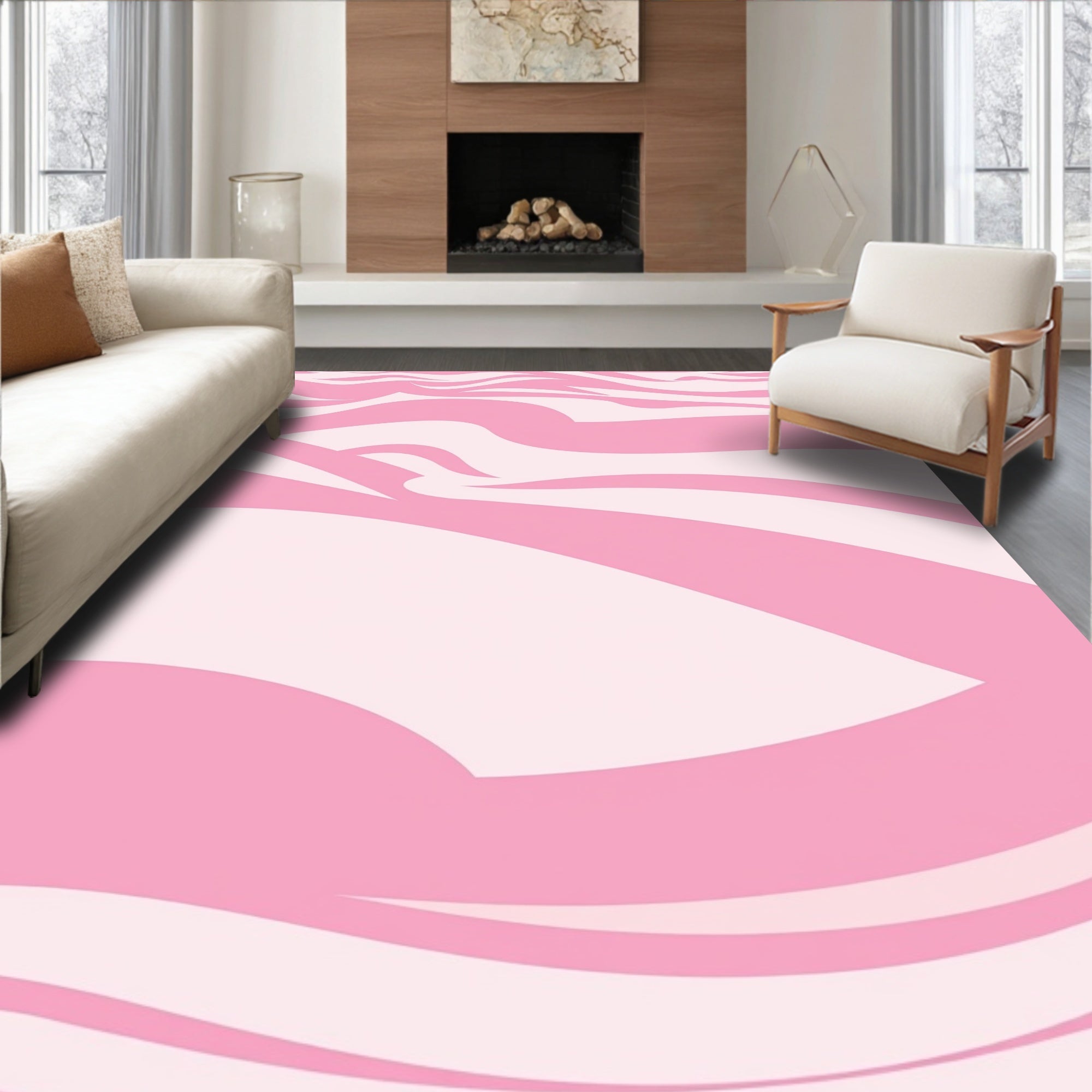 Pink Abstract Waves Pattern Rug