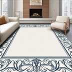 Ornate Dark Blue Floral Border Rug