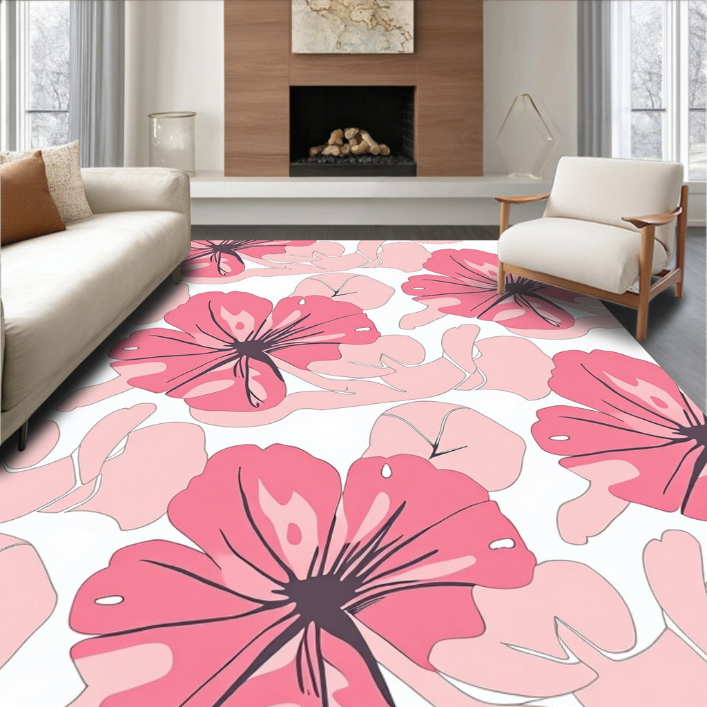 Sweet Pink Floral Sketch Rug