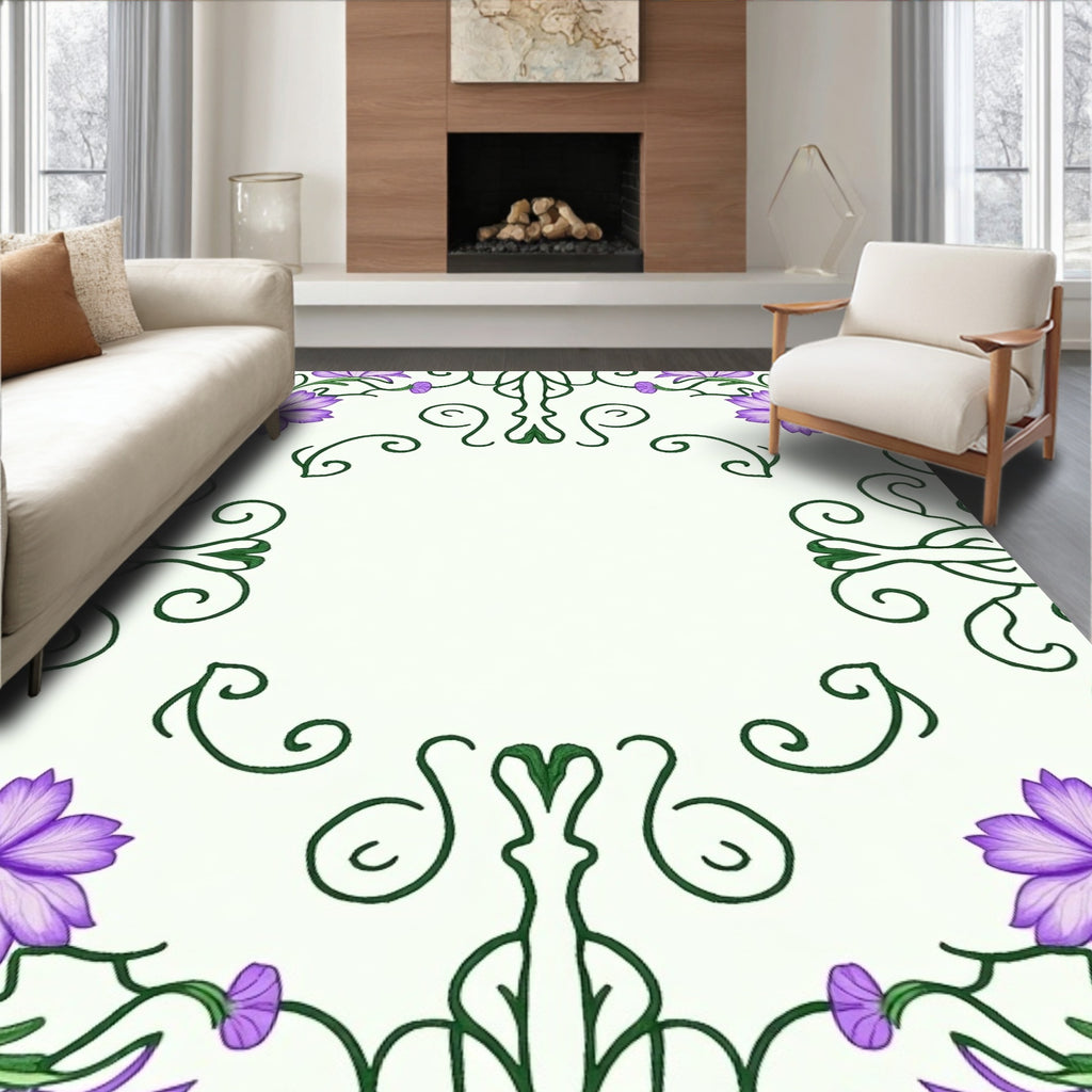Elegant Lavender Floral Vine Crest Rug