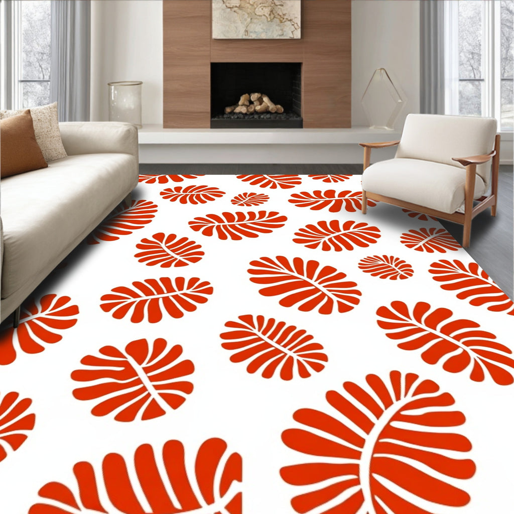 Classic Red Leaf Pattern Rug