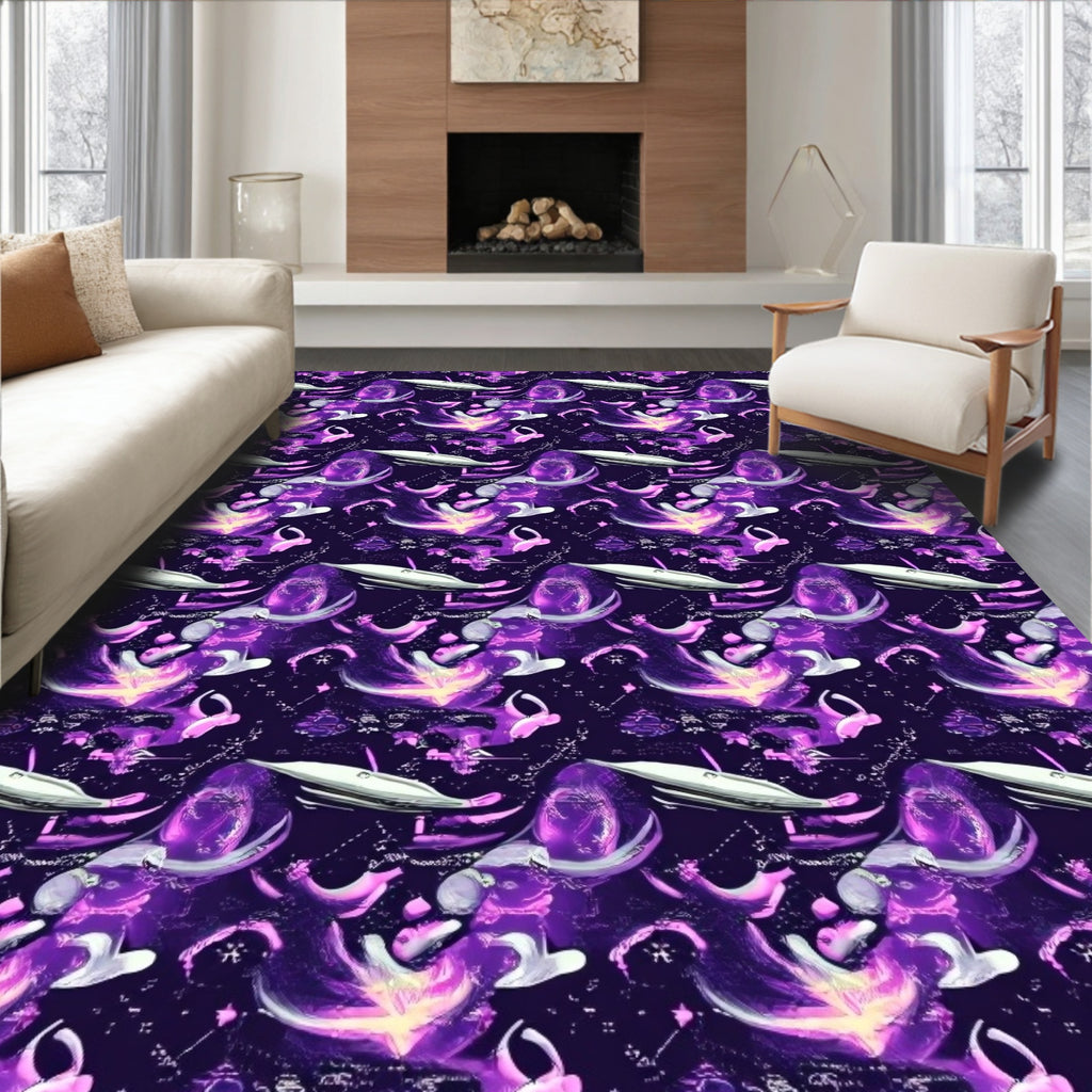 Vivid Purple Galaxy Swirl Pattern Rug