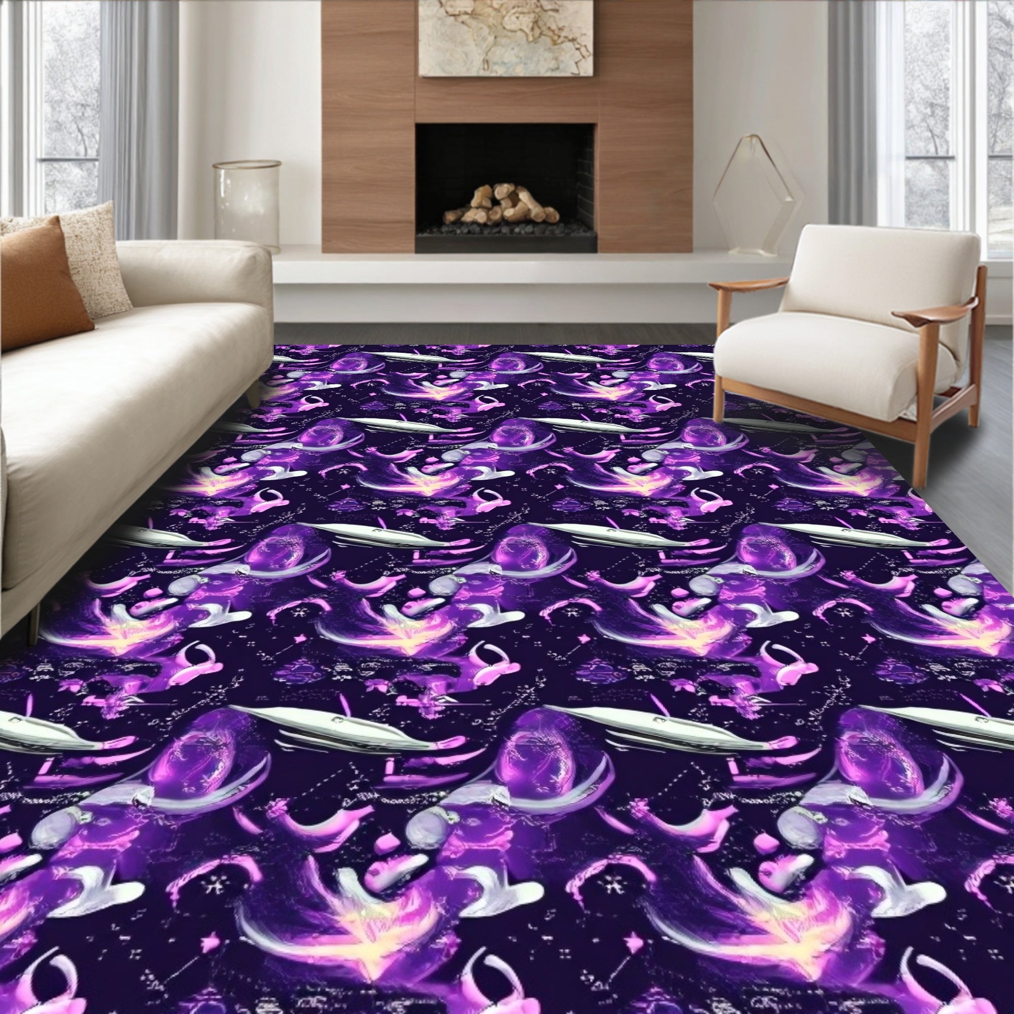 Vivid Purple Galaxy Swirl Pattern Rug