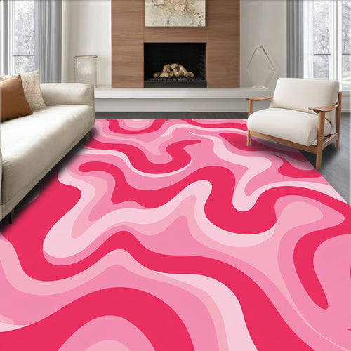 Abstract Pink Swirl Waves Design Rug